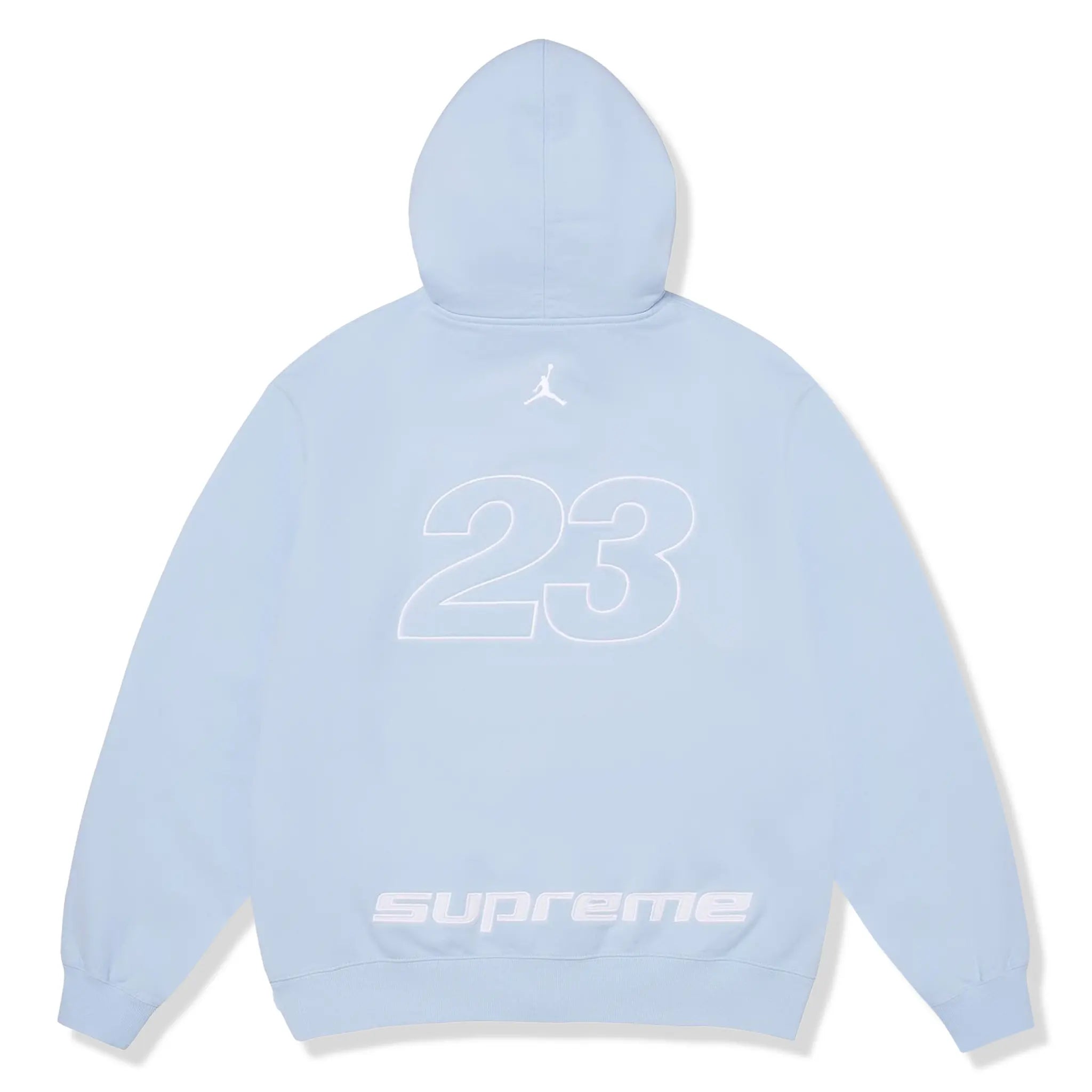 Back View of Supreme x Jordan Light Blue Zip-Up Hoodie (SS26)